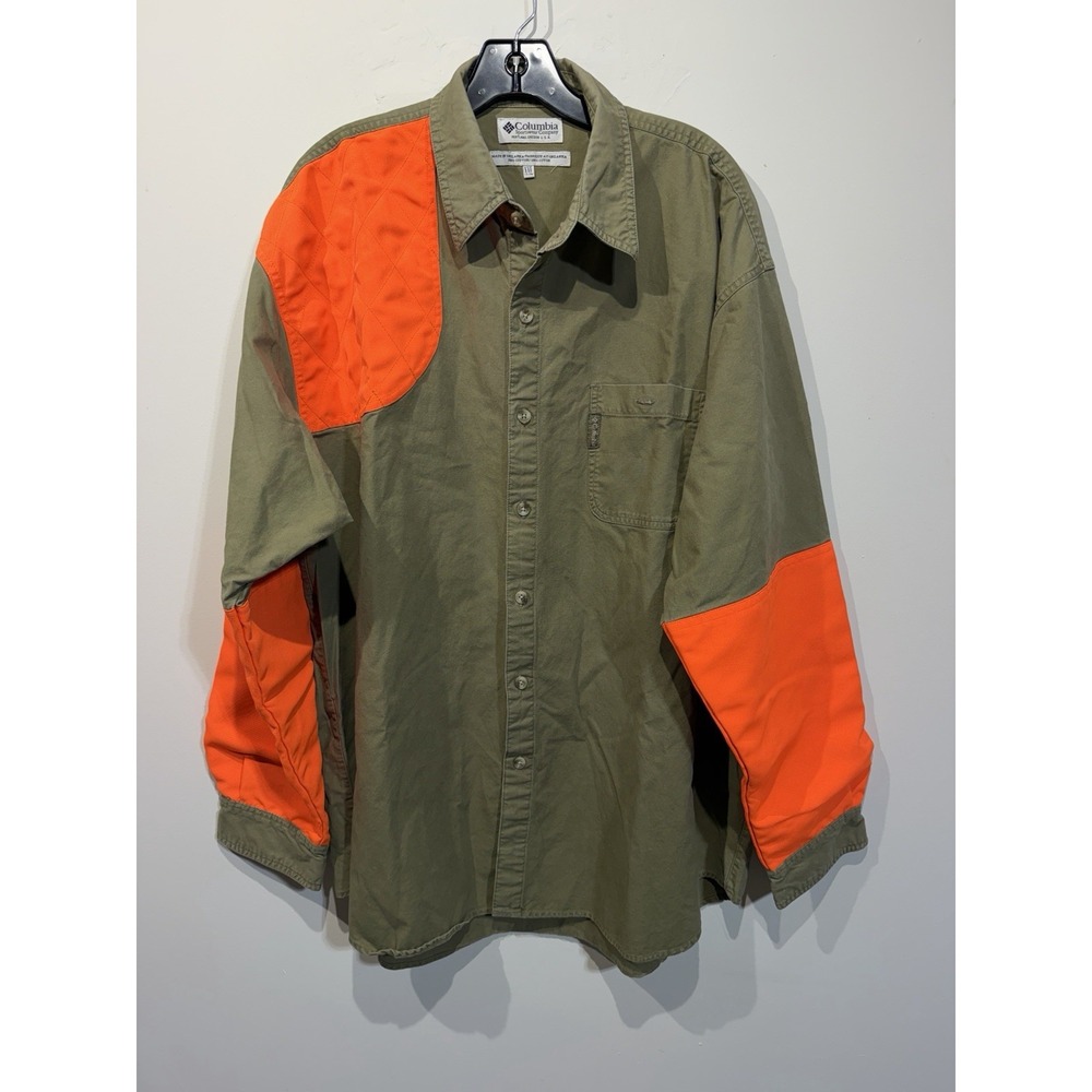Columbia Hunting Shirt Mens XXL Tan Orange Blaze Shooting Patch AM7090